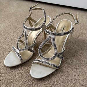 White Heels with Rhinestone Accents